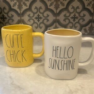 SET OF 2- Rae Dunn Mugs “Cute Chick” and “Hello Sunshine” Large Capacity-EUC